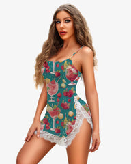 Fruit Wine Glass Lace Side Slit Dress