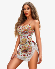 French Fries Hurger Lace Side Slit Dress