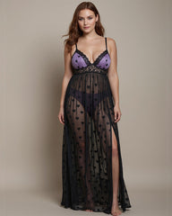 Plus Size Heart Sheer Lace Long Dress
