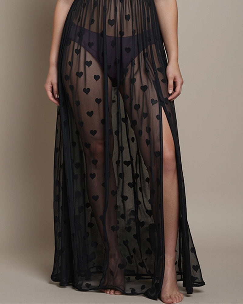 Plus Size Heart Sheer Lace Long Dress