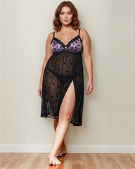Plus Size Heart Sheer Lace Mid-Dress