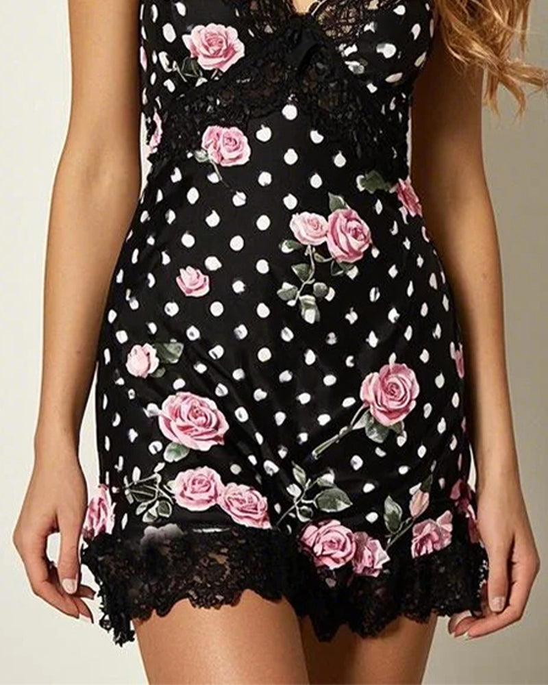 Lace FBlack Dots Sleep Dress