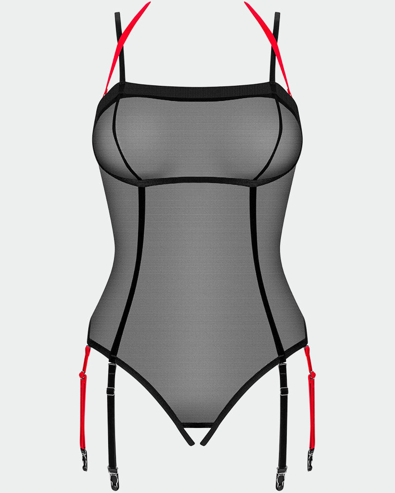 Sheer Mesh Tulle Crotchless Teddy
