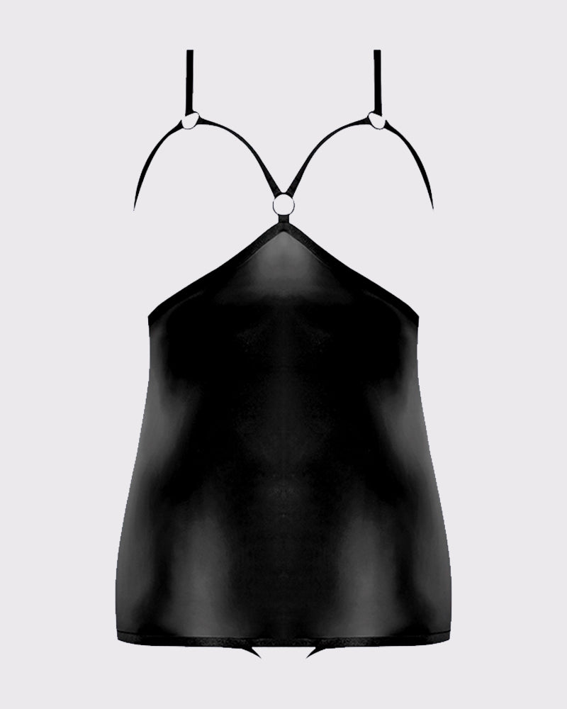 Cupless And Crotchless Leather Chemise