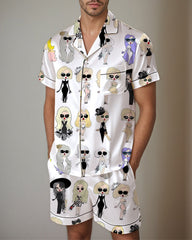 Men Music Theme Graffiti Satin Pajama Set