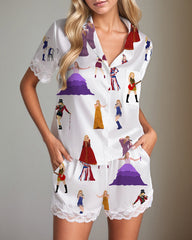 Women Music Theme Graffiti Satin Pajama Set