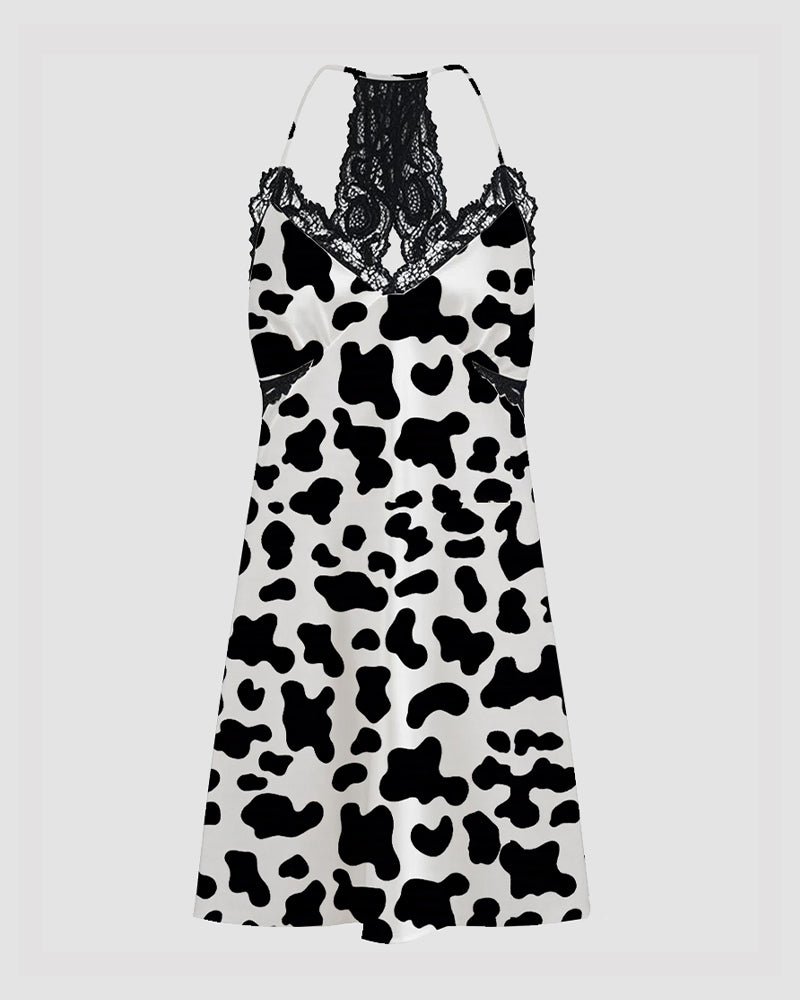 Women  Music Theme Graffiti Satin Suspender Pajamas