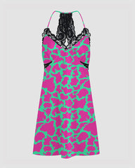 Women Pink Cow Print Satin Suspender Pajamas