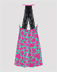 Women Pink Cow Print Satin Suspender Pajamas