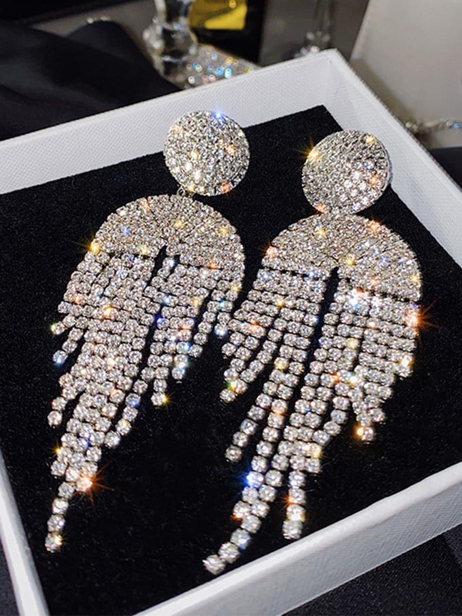 Tassel Inlay Stone Long Drop Earrings