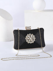 Fold Inlay Stone Square Evening Clutch Bag Shoulder MNBF011