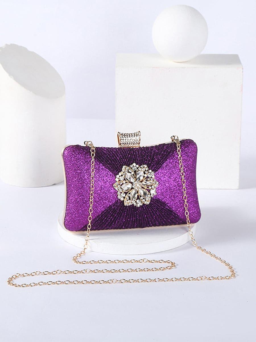 Fold Inlay Stone Square Evening Clutch Bag Shoulder MNBF011