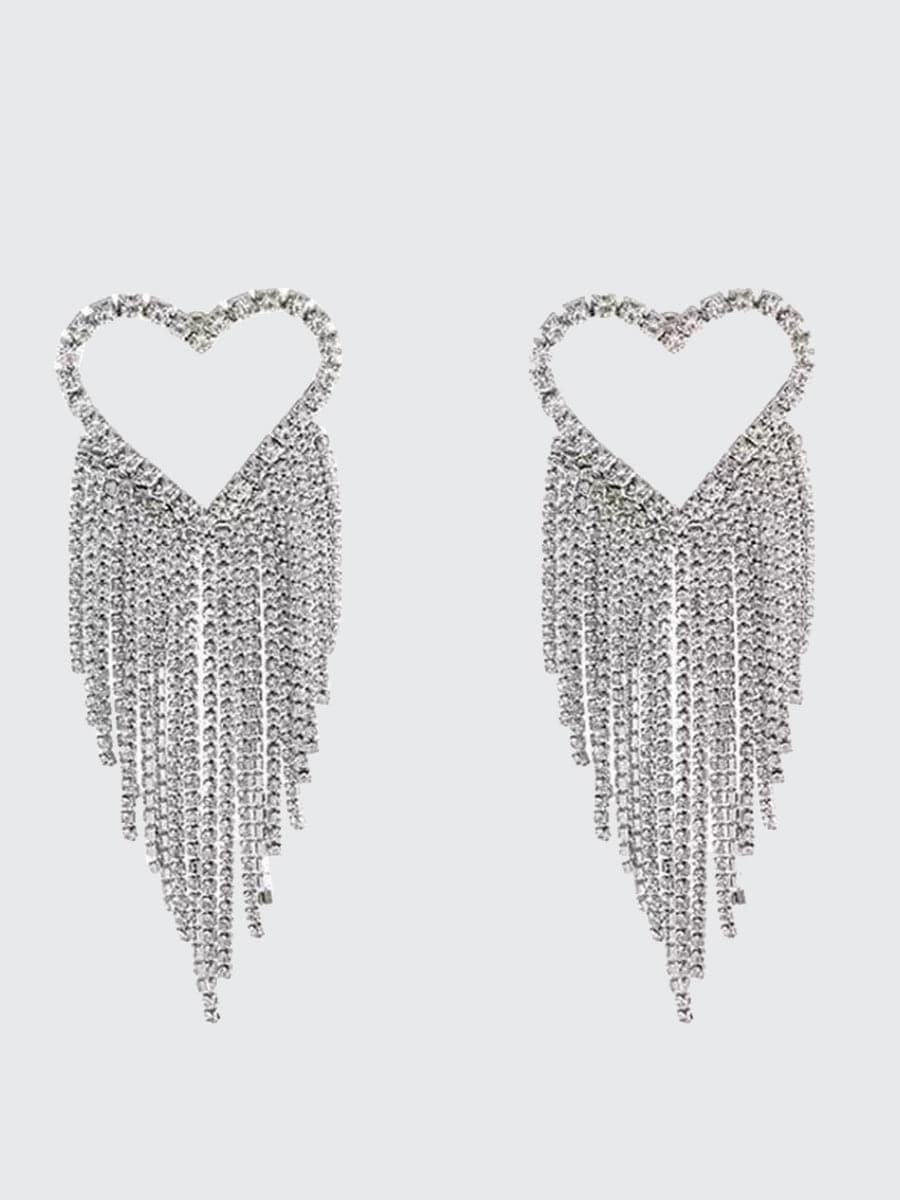 Heart Inlay Stone Tassel Earrings