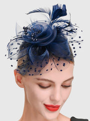 Fancy Net Yarn With Feather Bead Tea Party Hats