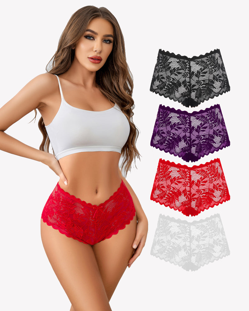 4 Pcs FLace Panties Mid-rise Panty