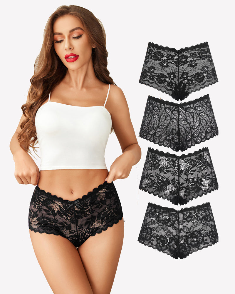 4 Pcs FLace Panties Mid-rise Panty
