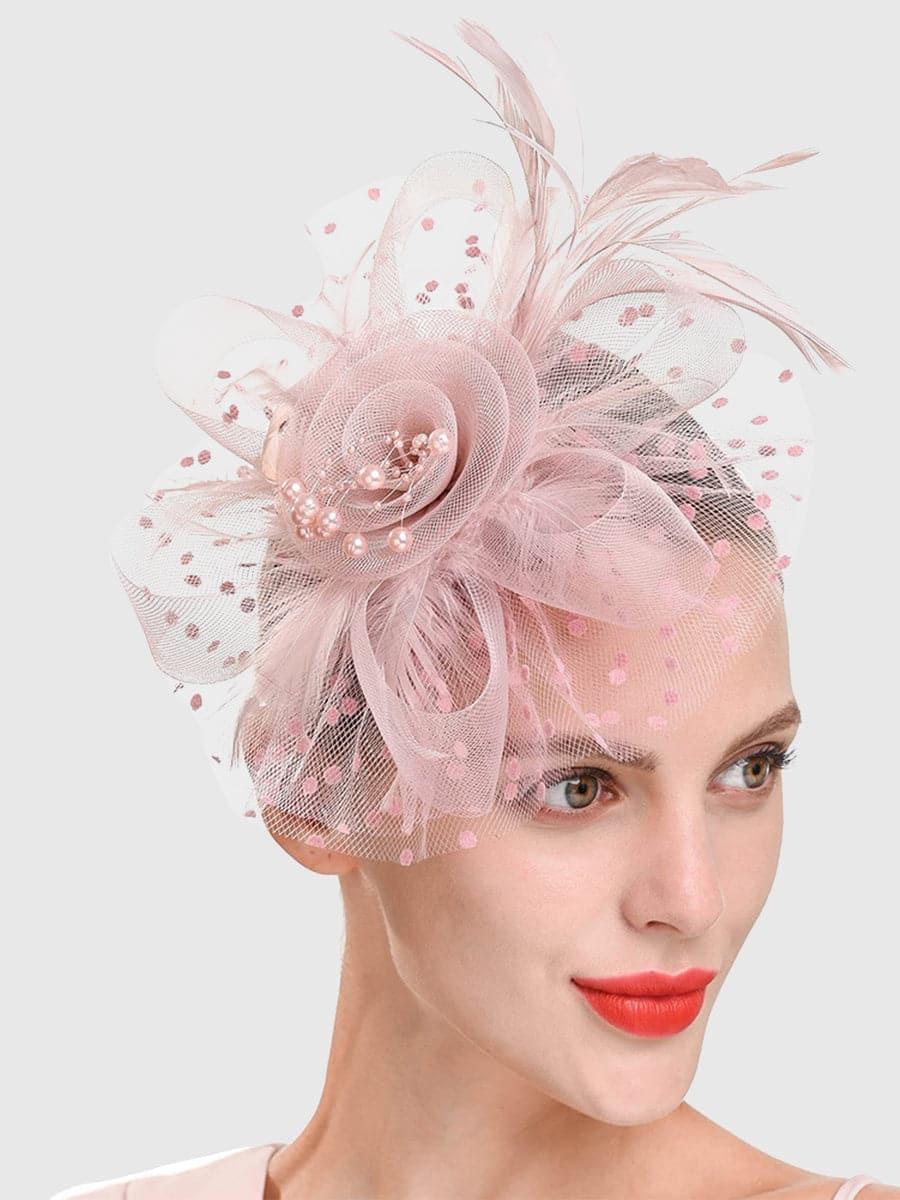 Fancy Net Yarn With Feather Bead Tea Party Hats