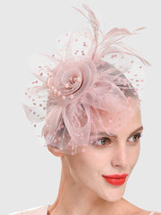 Fancy Net Yarn With Feather Bead Tea Party Hats