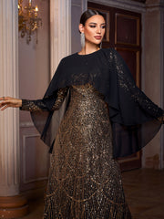 Black Panel Sequin Elegant Abayas SL30074
