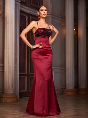 Red Panel Spaghetti Backless Prom Dress SL30106
