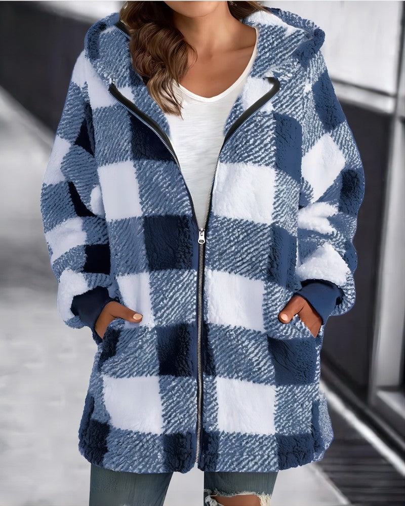 Hoodie Plaid Loose Overcoat