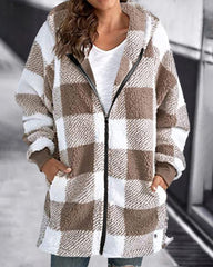 Hoodie Plaid Loose Overcoat