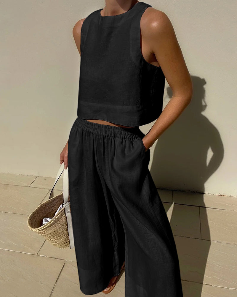 Crop Tops Wide Leg Pants Set
