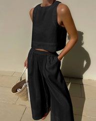 Crop Tops Wide Leg Pants Set