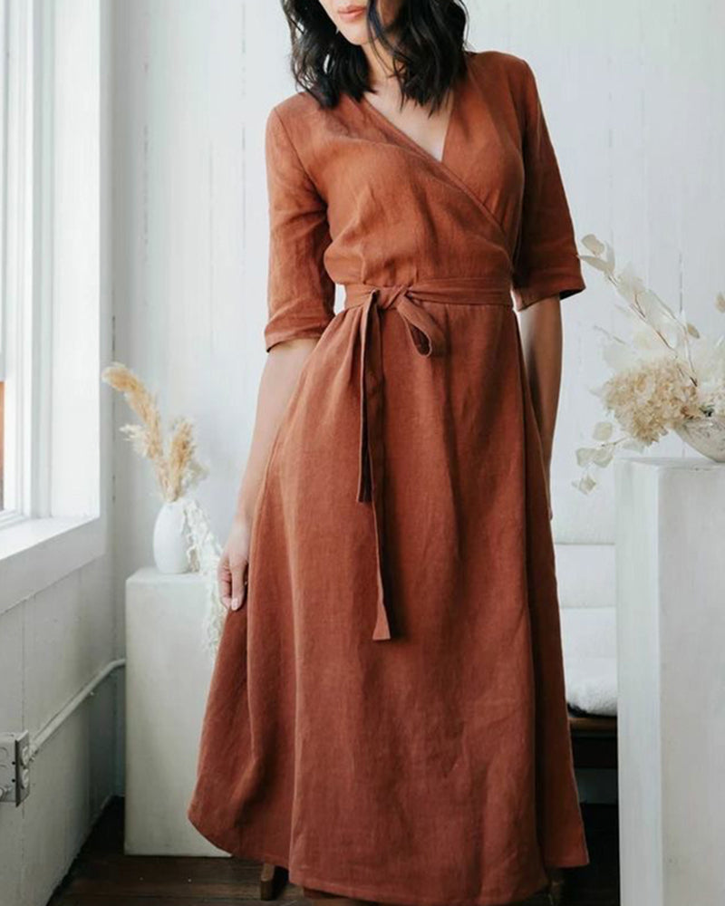 Copper Wrap Dress with Pockets