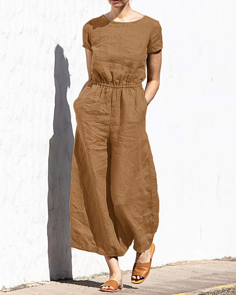 Cotton Linen Wide Leg Jumpsuit