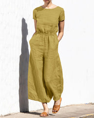 Cotton Linen Wide Leg Jumpsuit