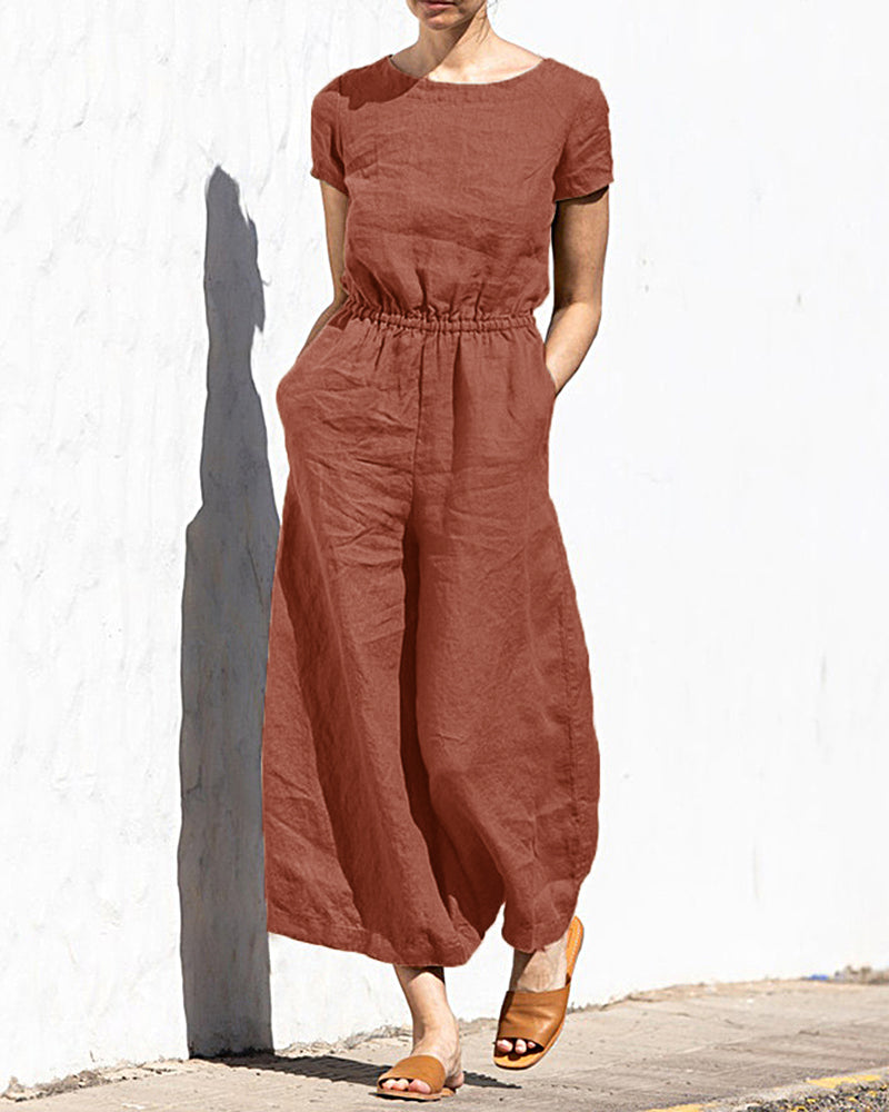 Cotton Linen Wide Leg Jumpsuit