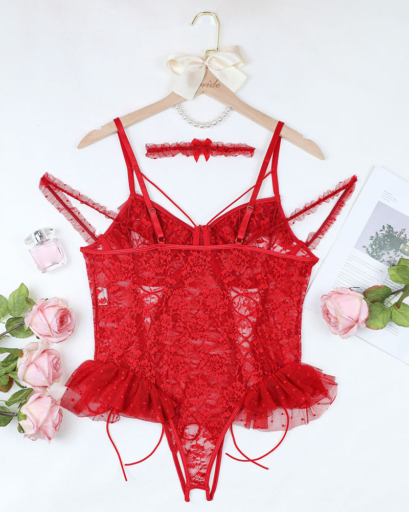 Plus Size Sheer Lace Bodysuits