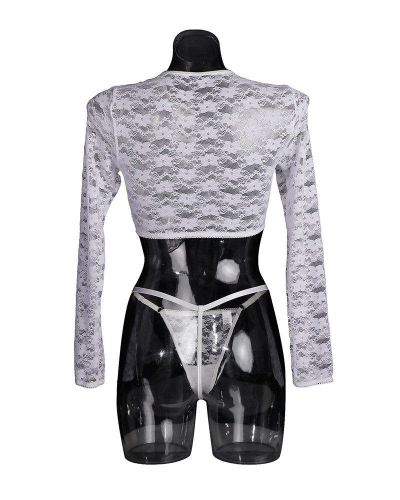 See-through Long Sleeve Lace Blouse Set