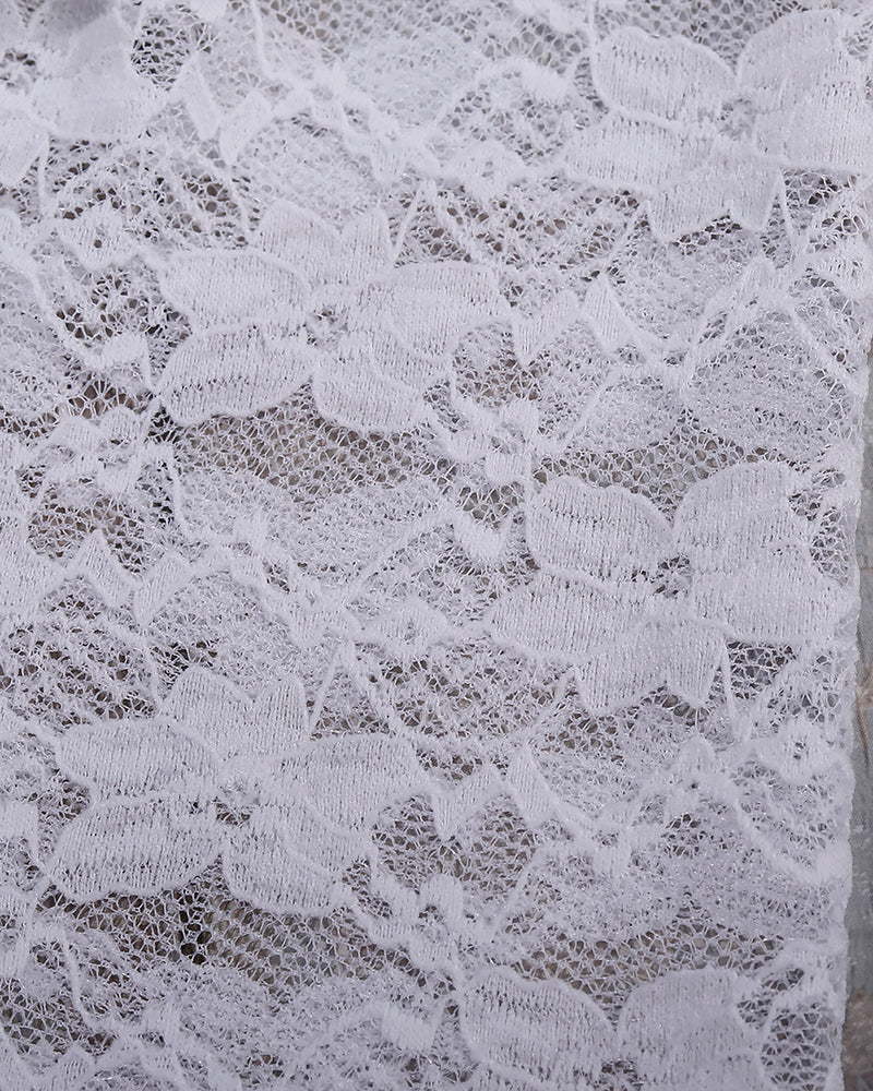 See-through Long Sleeve Lace Blouse Set