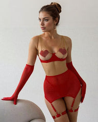 Love Heart Chain Mesh 5PCS Lingerie Set