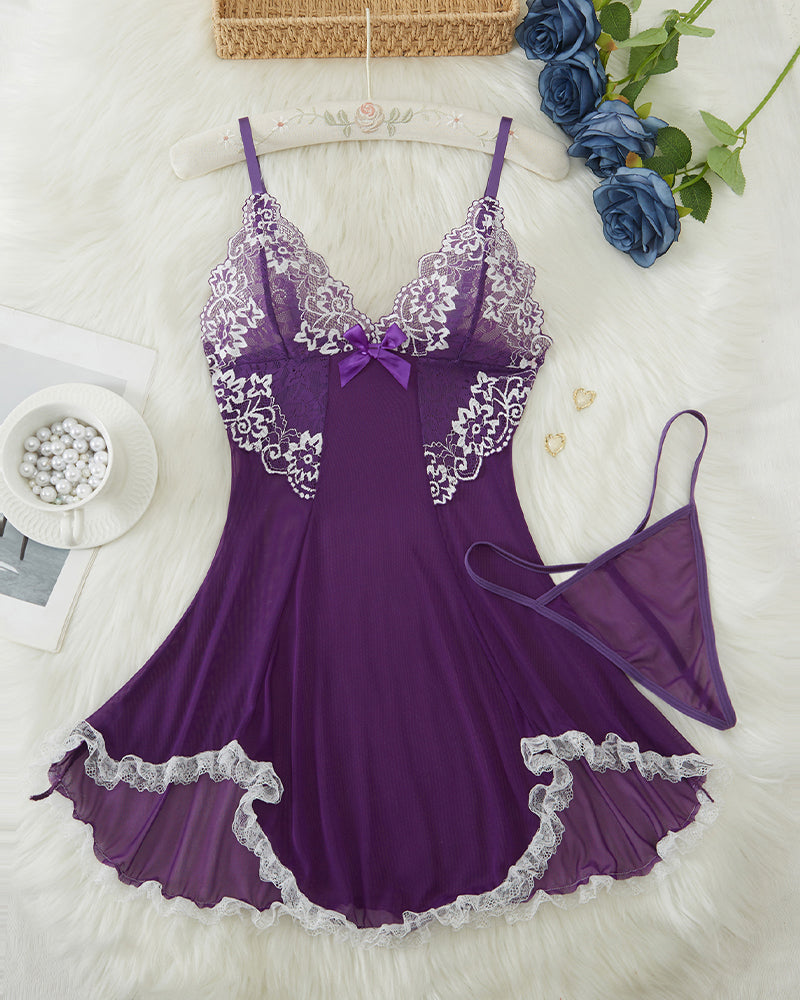 Contrast Lace Asymmetric Babydoll