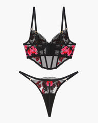 Embroidered Corset Bra and Thong 2 Sets