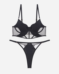 Push Up Mesh Hollow Bra and Thong Set