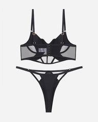Push Up Mesh Hollow Bra and Thong Set