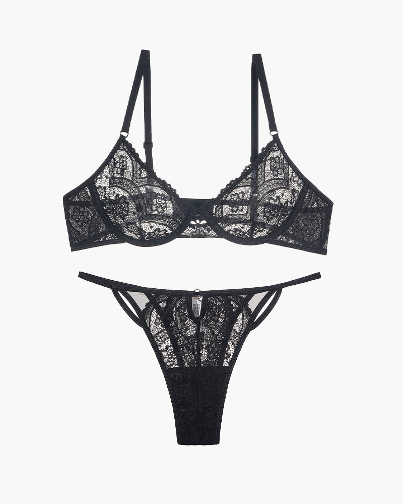 Lace 3/4 Cup Bra and Thong Set