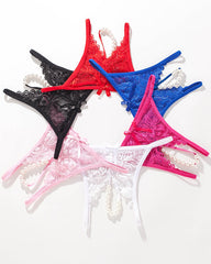 Lace Pearl G-String Low Rise T-Back Thongs