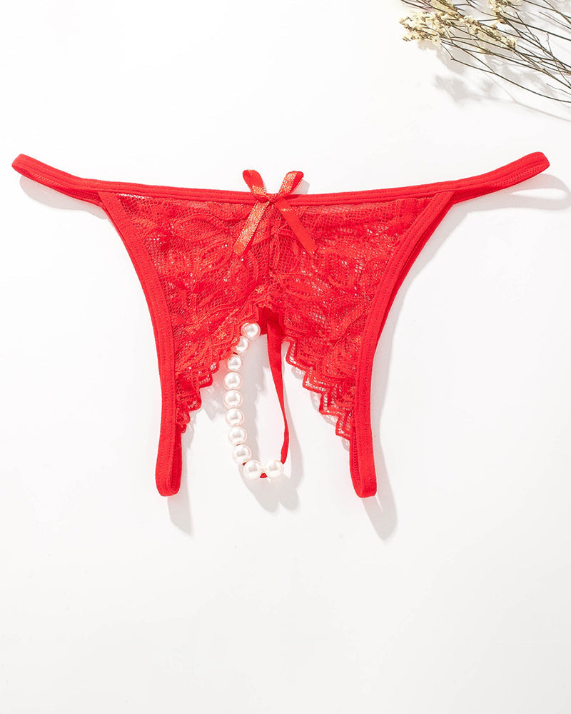 Lace Pearl G-String Low Rise T-Back Thongs
