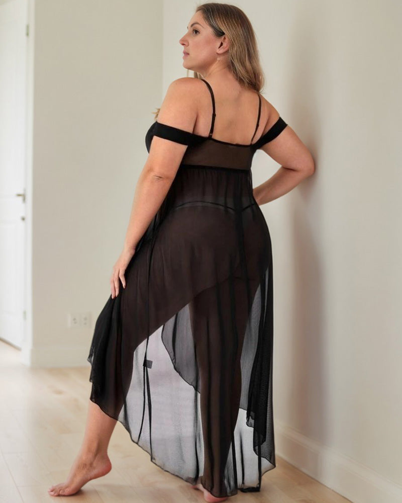 Plus Size Deep V-Neck Lace Nightgown
