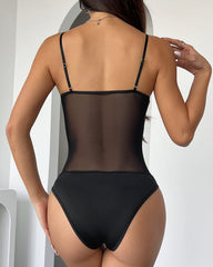 Mesh Cute Bow Lace Up Bodysuit