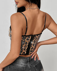 Leopard Sequin Lacework Cropped Tanks