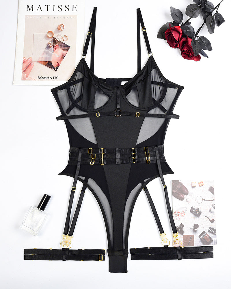 Erotic Bodysuit Lingerie Set with Garter
