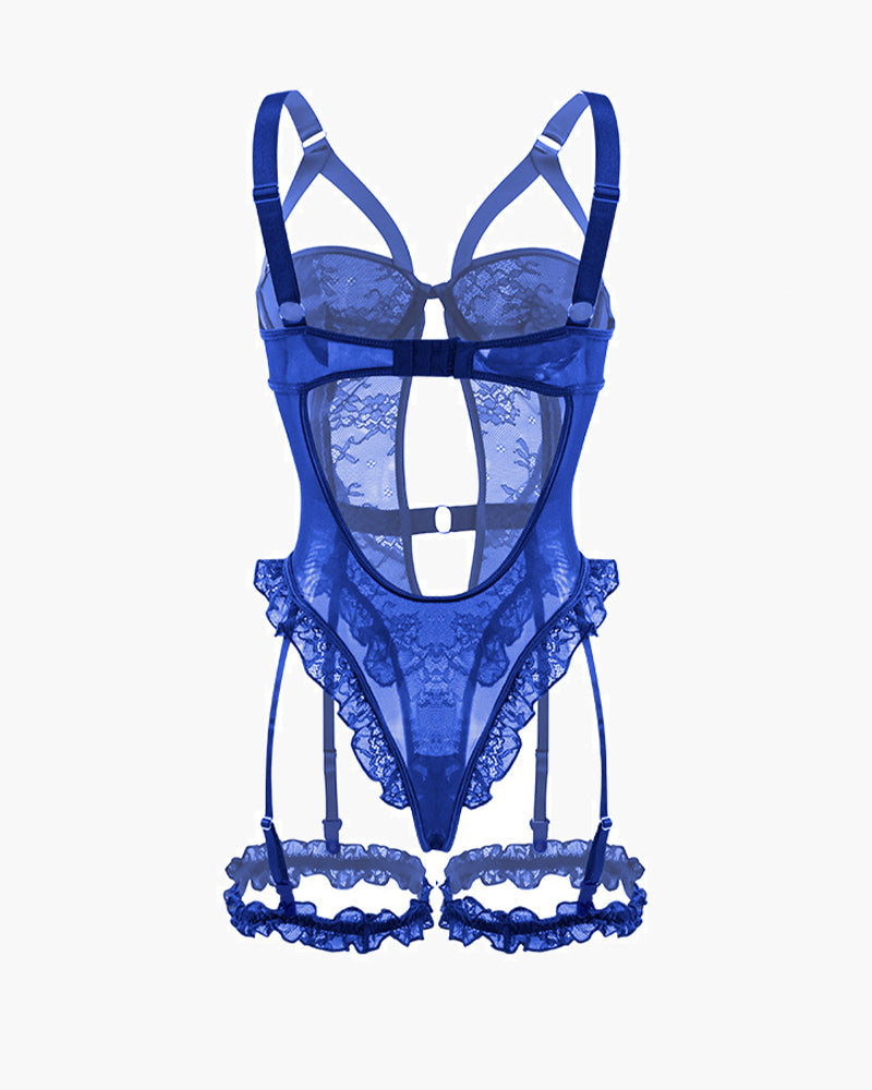 Backless Lace Garter Teddy With Leg Rings