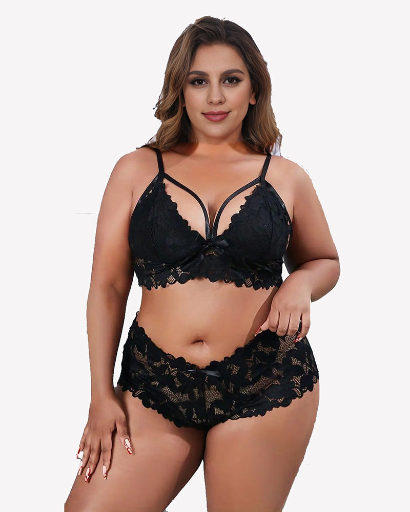 Appliques Bow Knot Lace Bra & Panty Set