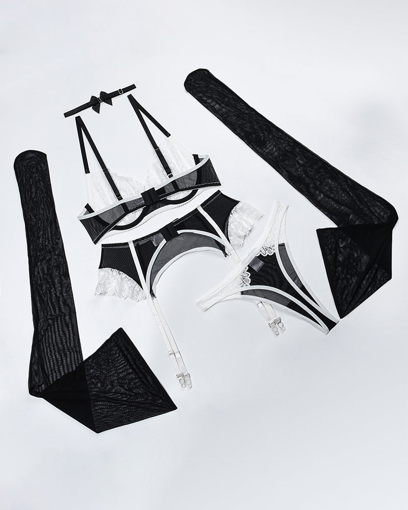 Choker Push Up Bra Garter Belt Lingerie Set